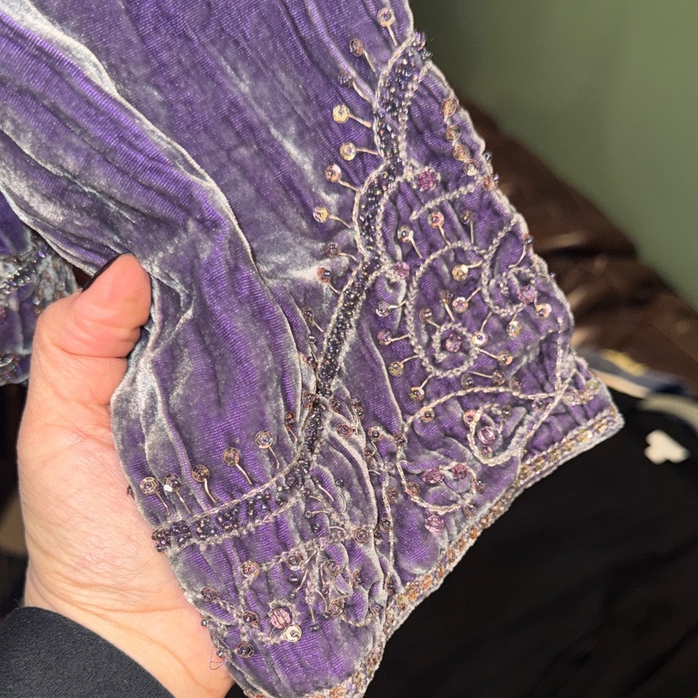 E C I  New York Embroidered Purple Velvet Bolero Jacket sz Small - Picture 6 of 10